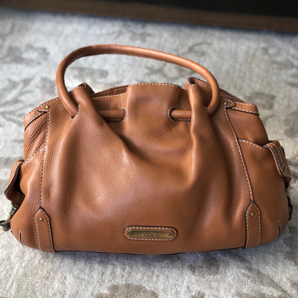 COLE HAAN Tan Pebble Leather Hobo Handbag